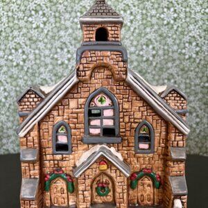 Lefton Colonial Village Christmas Old Stone Church Vintage Collectible Lighted